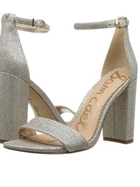 Sam Eldelmam Ankle-Strap Block Heel Sandals in gold -Beige